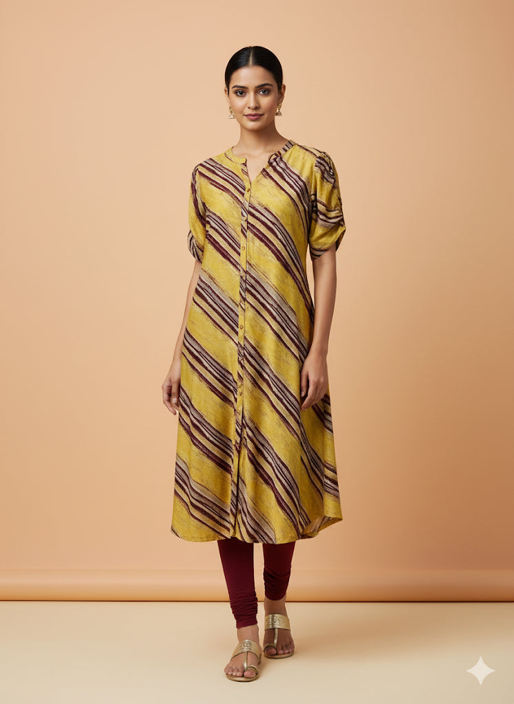 Full-Length Yellow kurti with Elbow Sleeves
