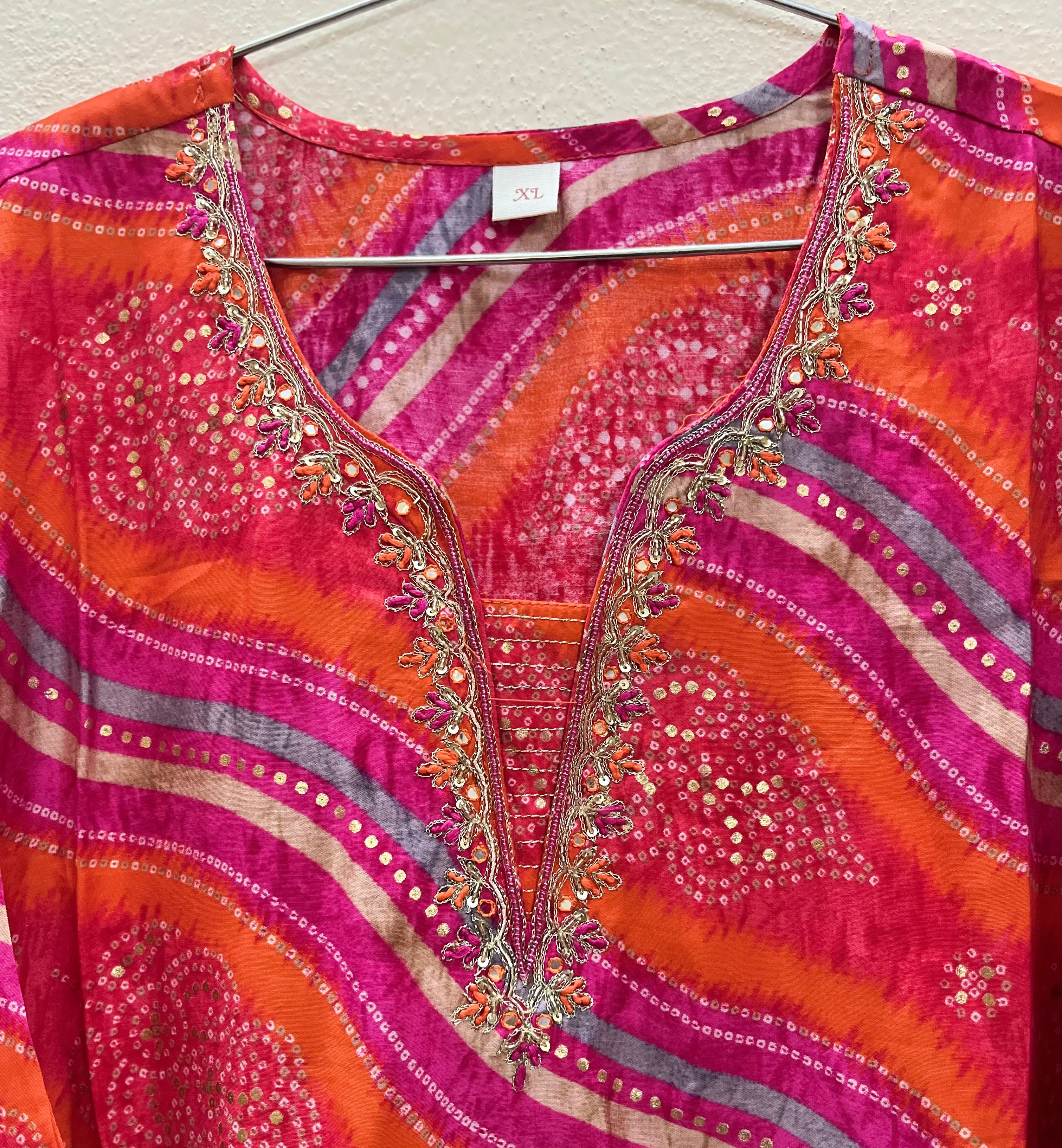 Muslin Kurti Full hands Bandhini embroidery print full length
