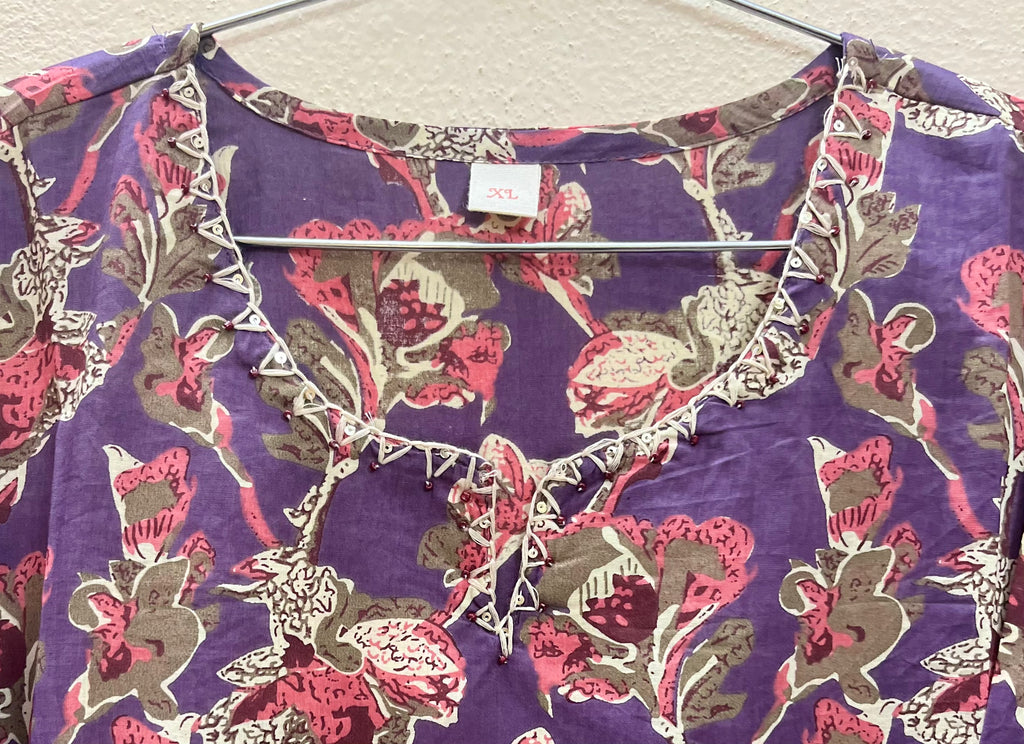 Cotton Full hands violet floral full length kurti