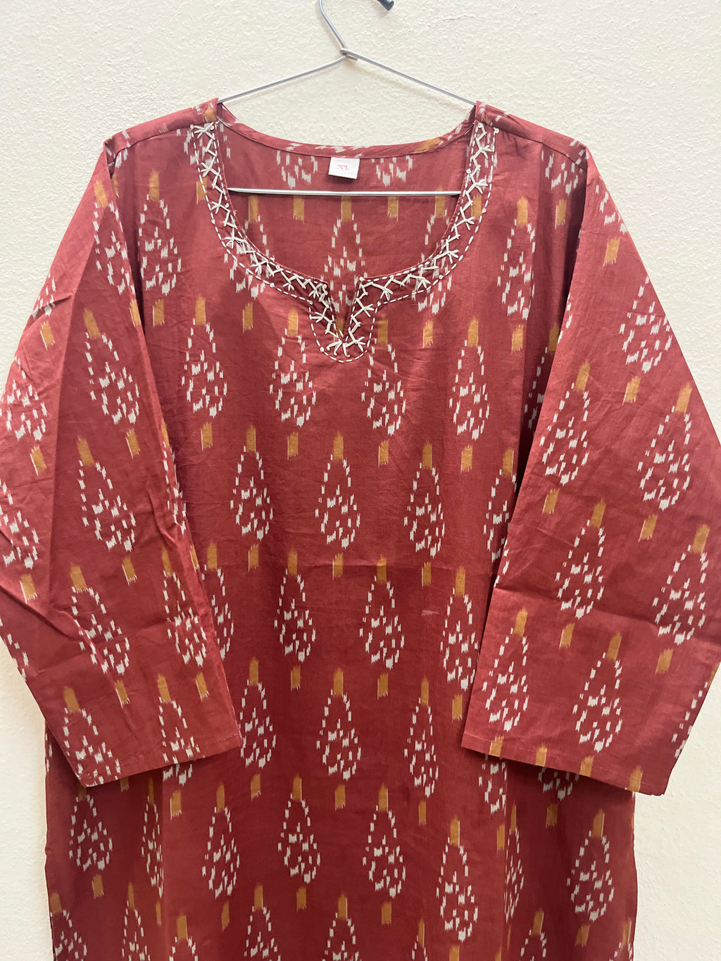 Brown colour ikat cotton full hands kurti