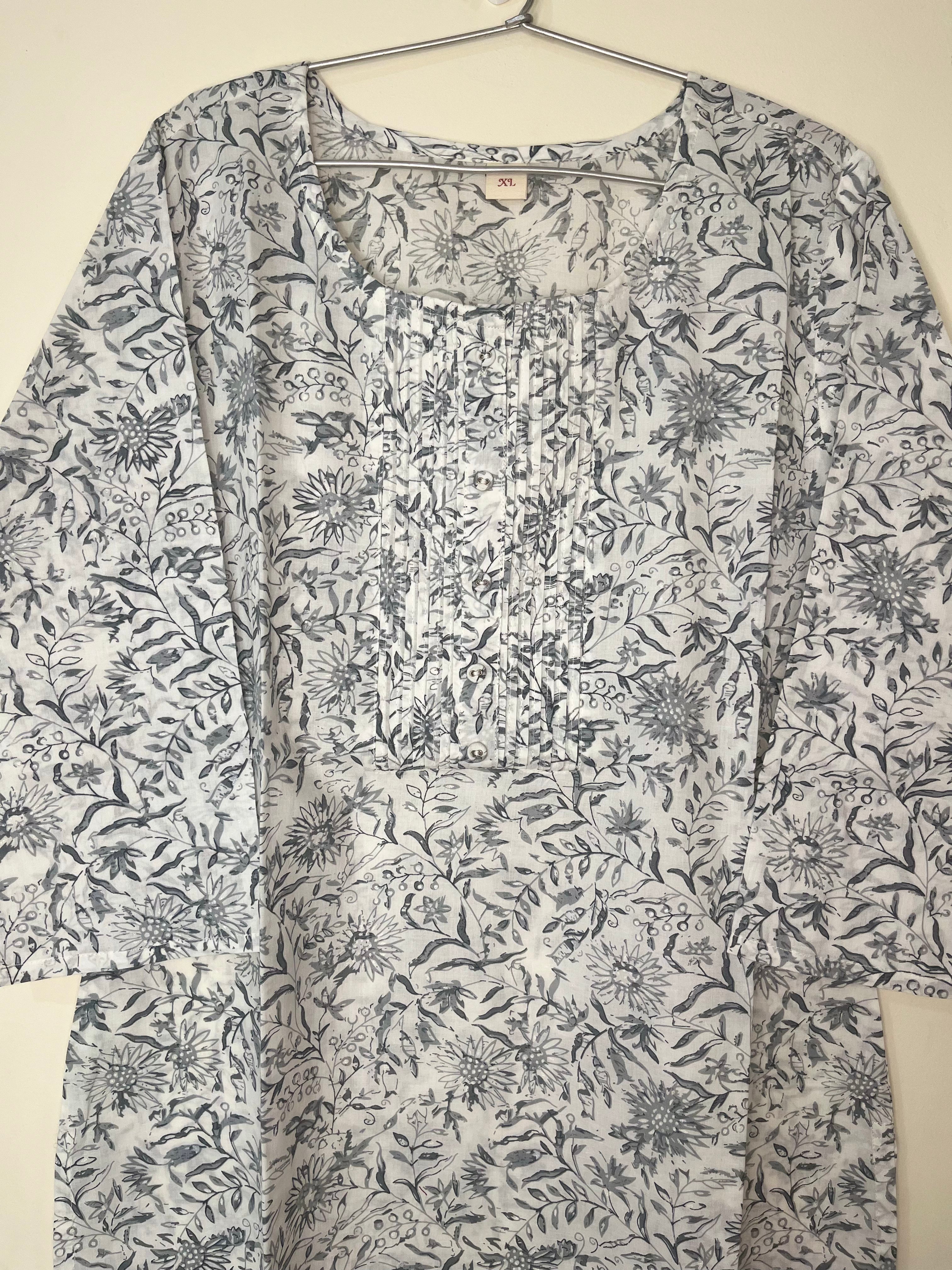 Cotton Full hands white floral print kurti