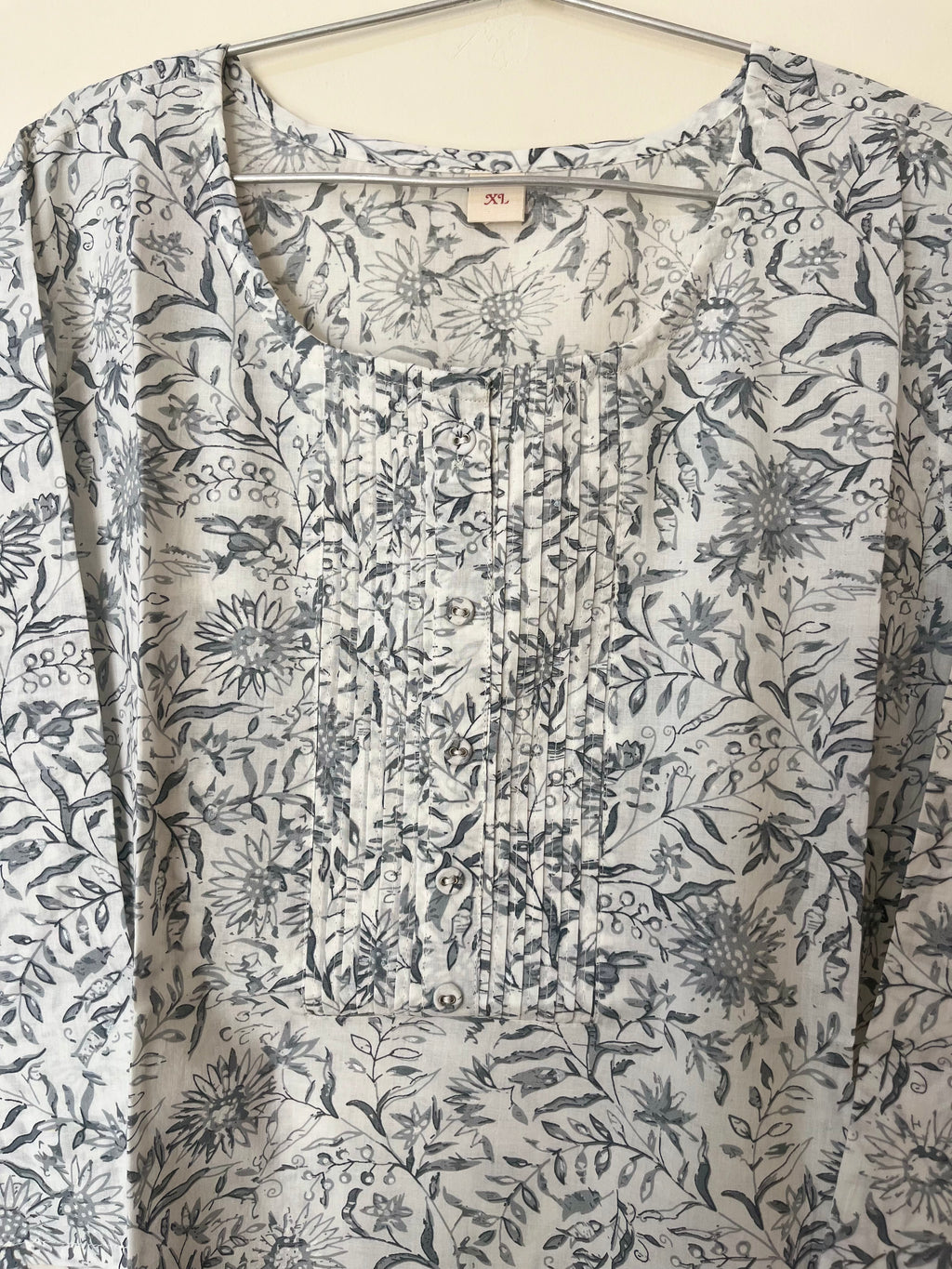 Cotton Full hands white floral print kurti