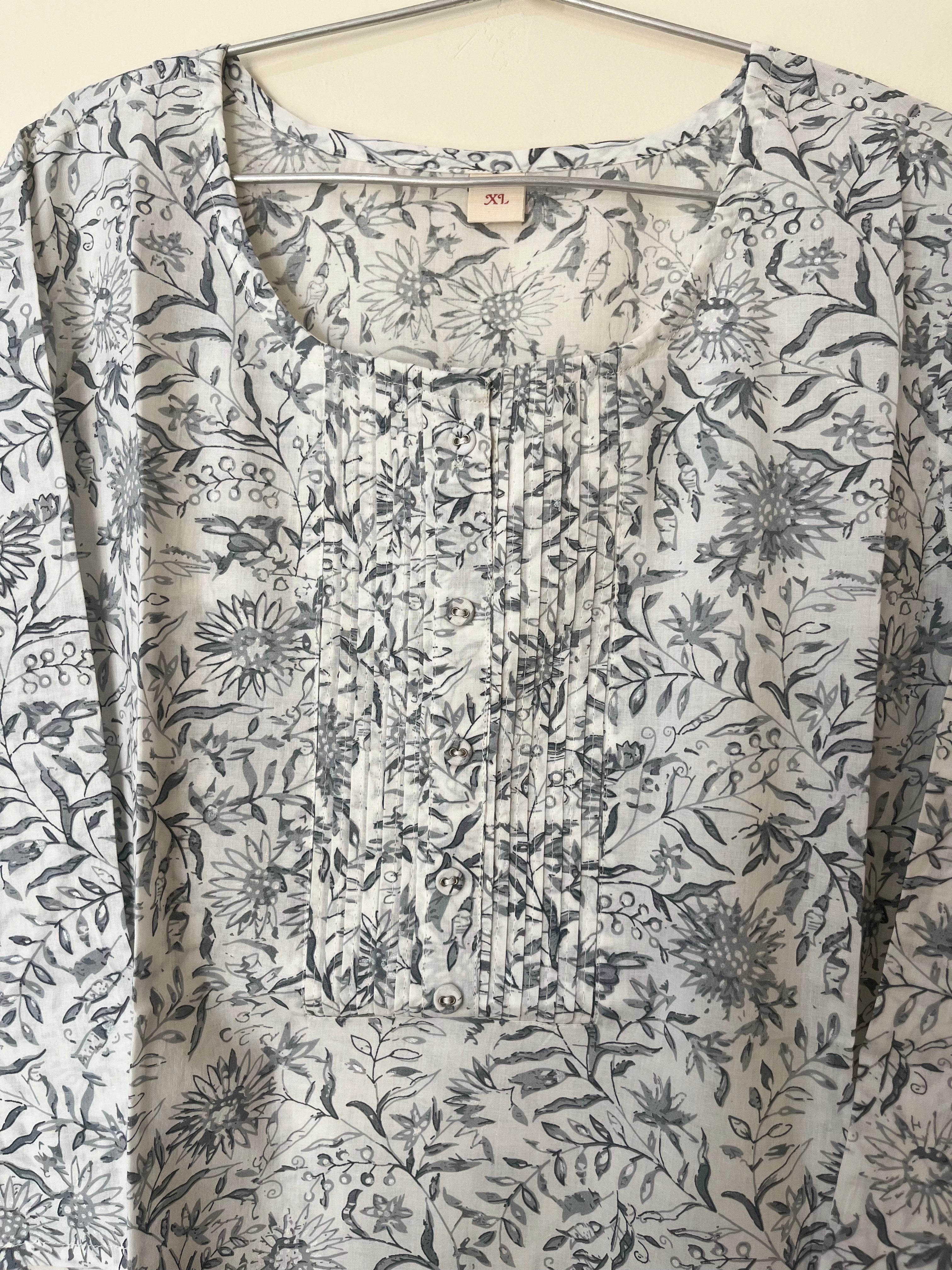 Cotton Full hands white floral print kurti