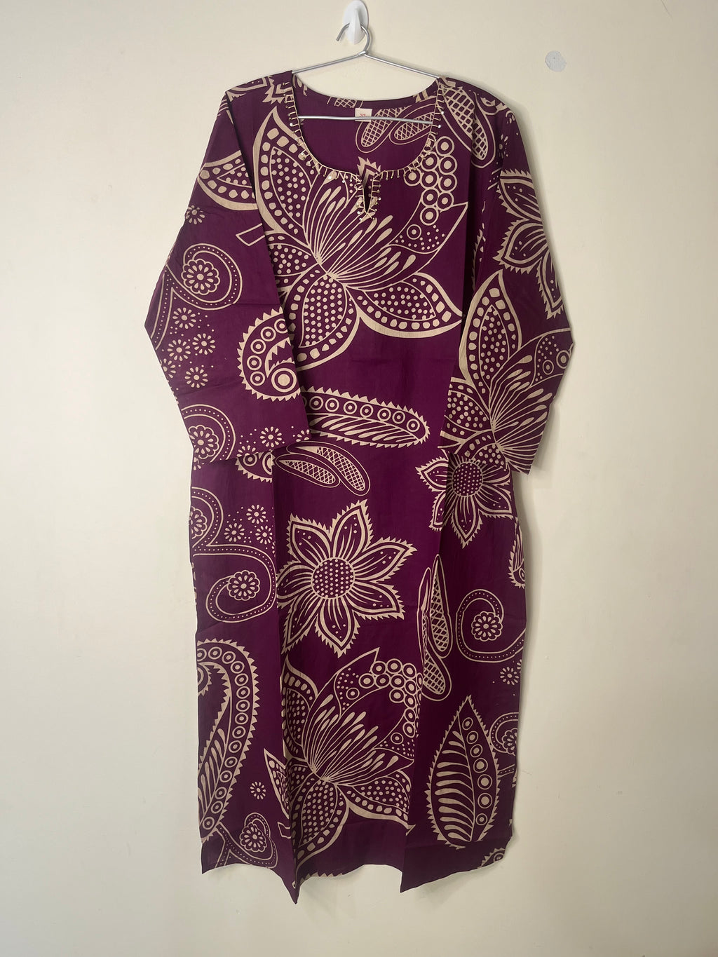 Cotton Kurti Full hands maroon floral full length kurti