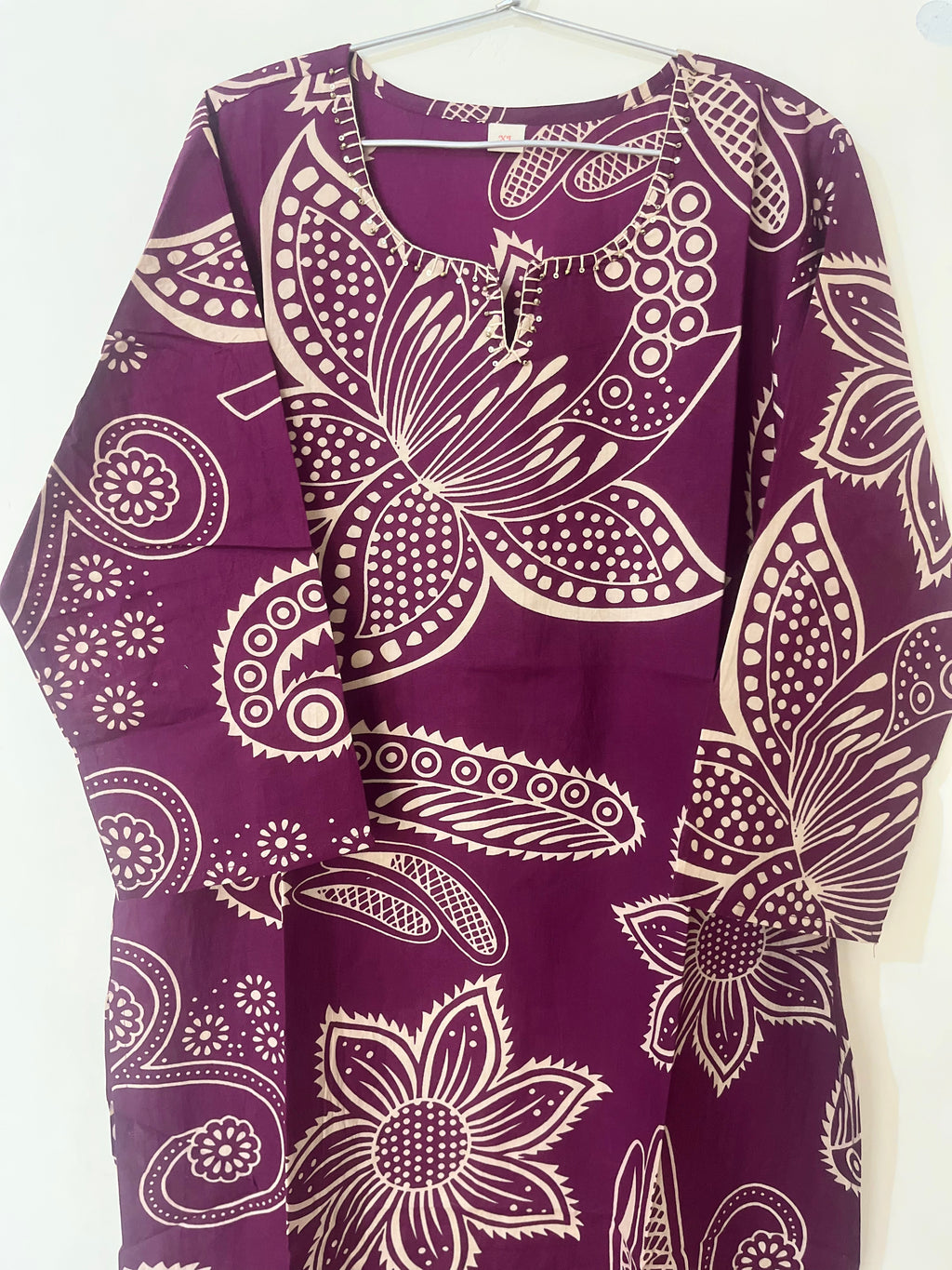 Cotton Kurti Full hands maroon floral full length kurti