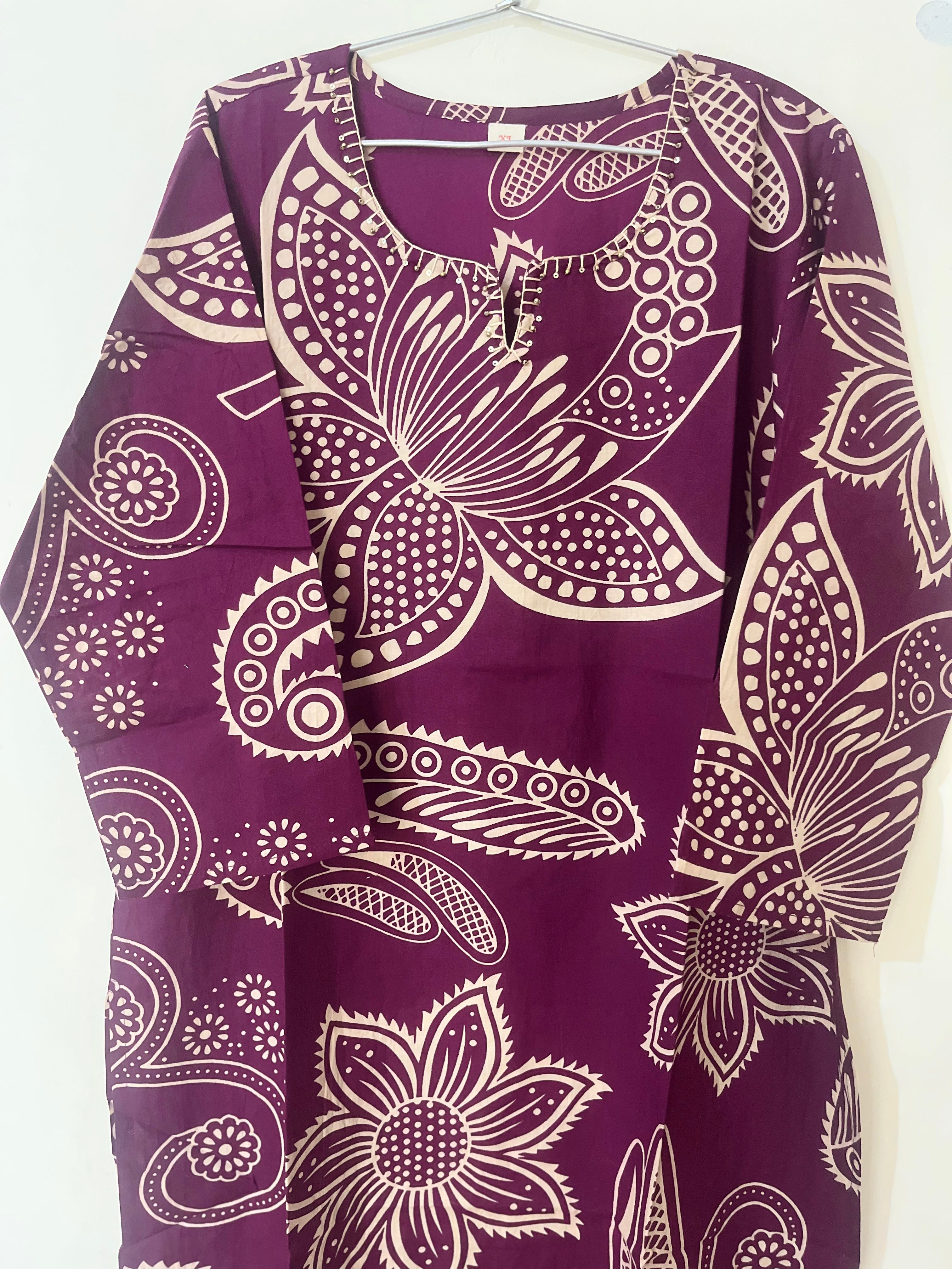 Cotton Kurti Full hands maroon floral full length kurti