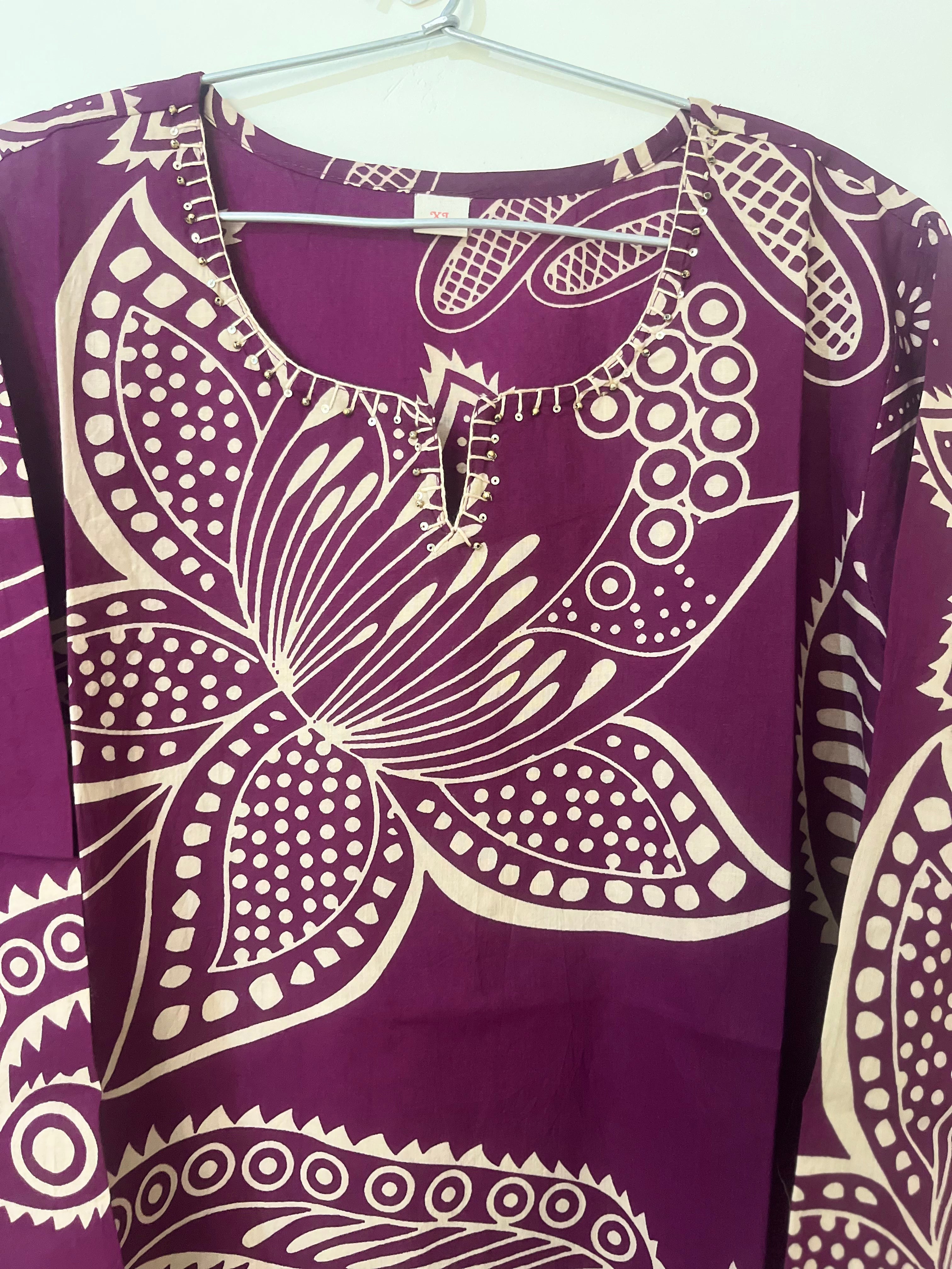 Cotton Kurti Full hands maroon floral full length kurti