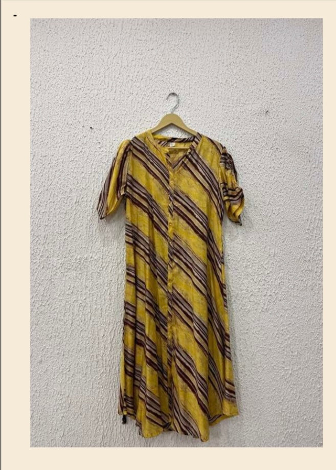 Full-Length Yellow kurti with Elbow Sleeves