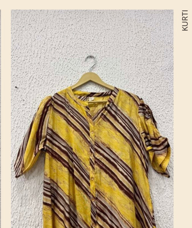 Full-Length Yellow kurti with Elbow Sleeves