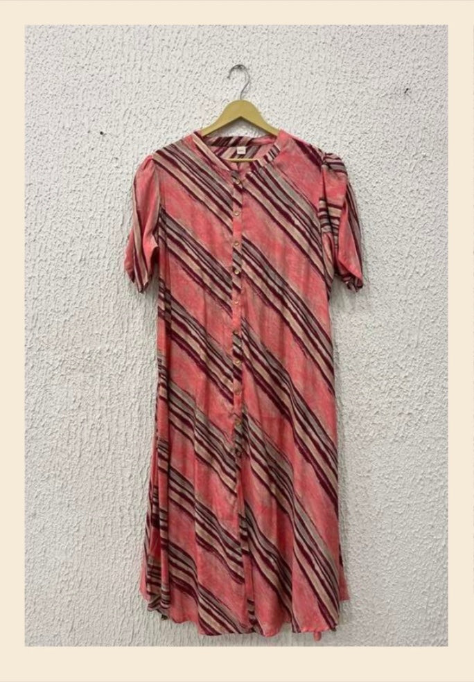 Pink Full-Length muslin Kurti with Elbow Sleeves